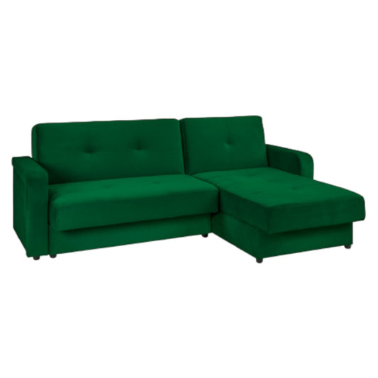 Kair Green Plush Universal Corner Sofabed with Storage