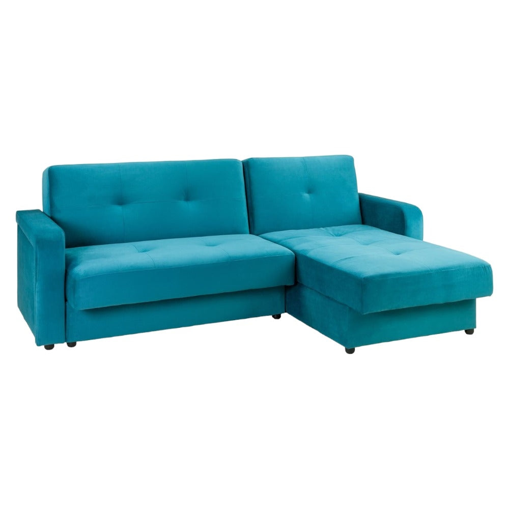 Kair Teal Plush Universal Corner Sofabed with Storage