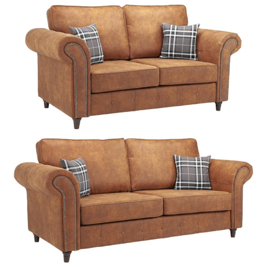 Oakland Tan Brown Faux Leather 3+2 Seater Sofa Set