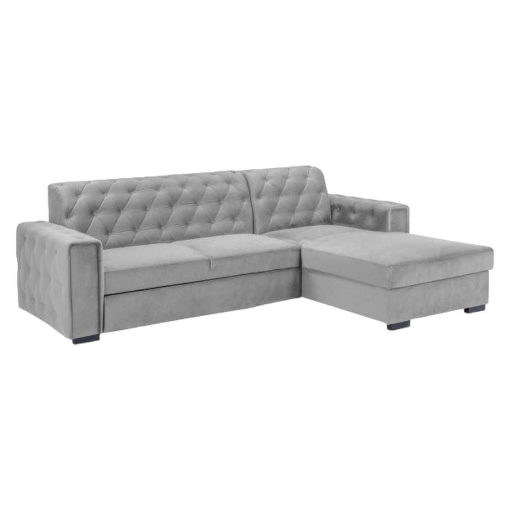 Plush Velvet Grey Left Corner Sofabed with Easy Conversion