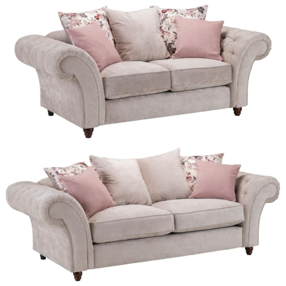 Roma Chesterfield Beige Fabric 3+2 Seater Sofa Set