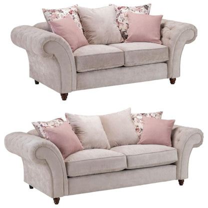 Roma Chesterfield Beige Fabric 3+2 Seater Sofa Set