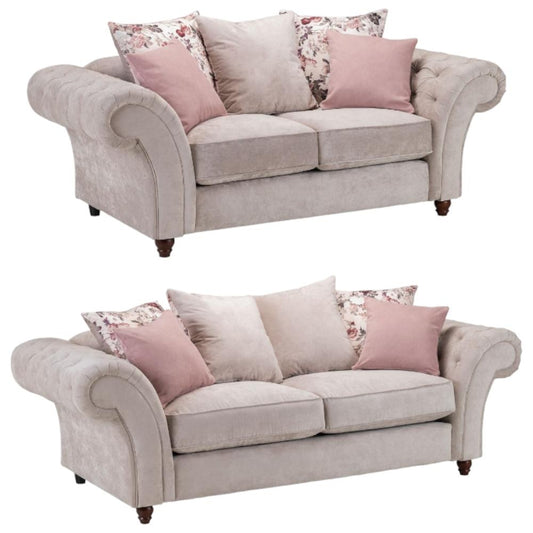 Roma Chesterfield Beige Fabric 3+2 Seater Sofa Set