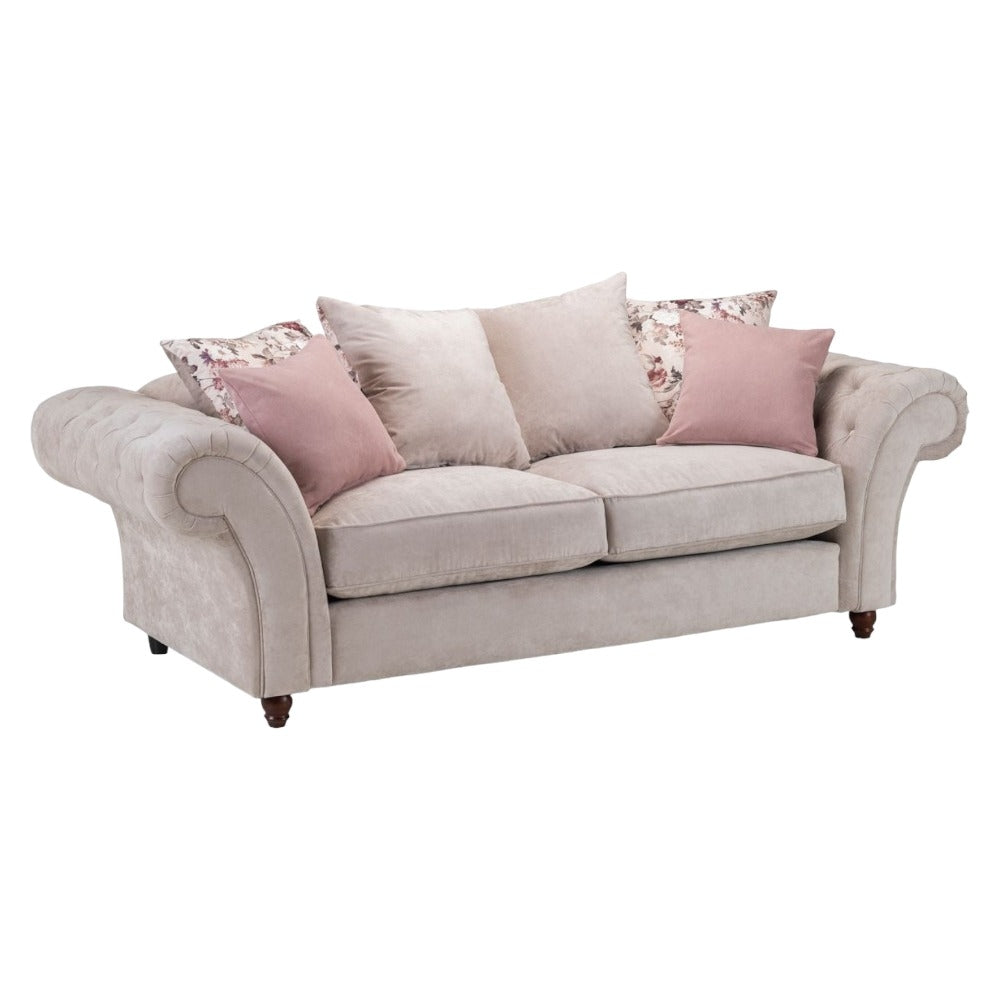 Roma Chesterfield Beige Fabric 3 Seater Sofa