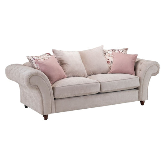 Roma Chesterfield Beige Fabric 3 Seater Sofa