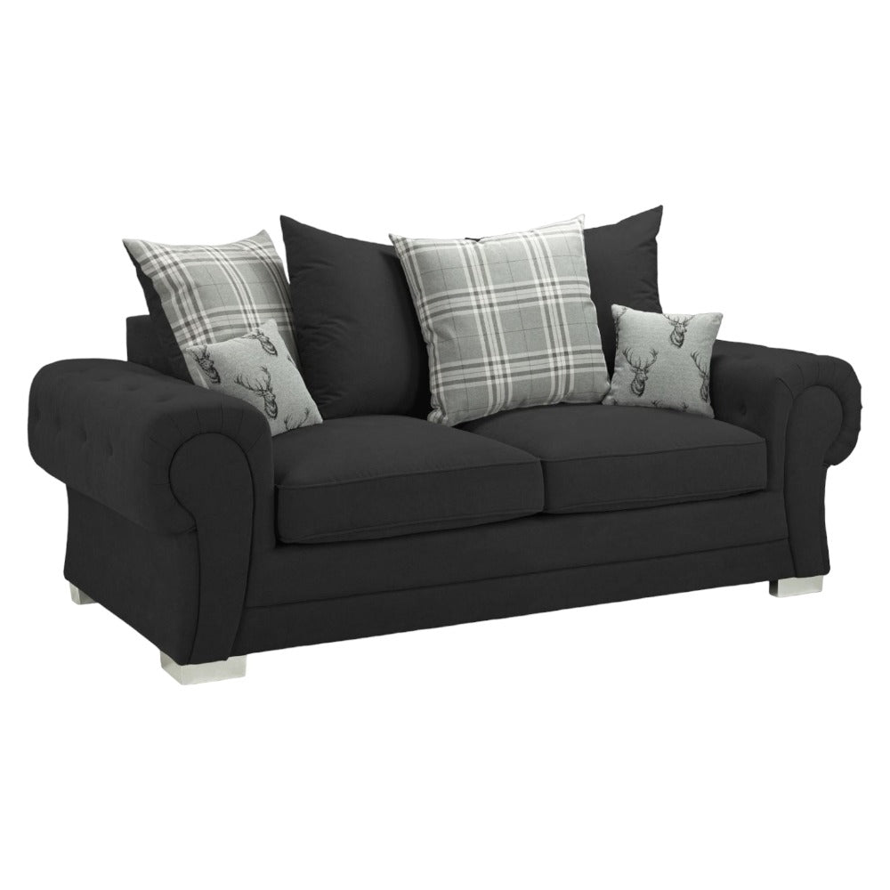 Verona Scatterback Fabric Black 3 Seater Sofa