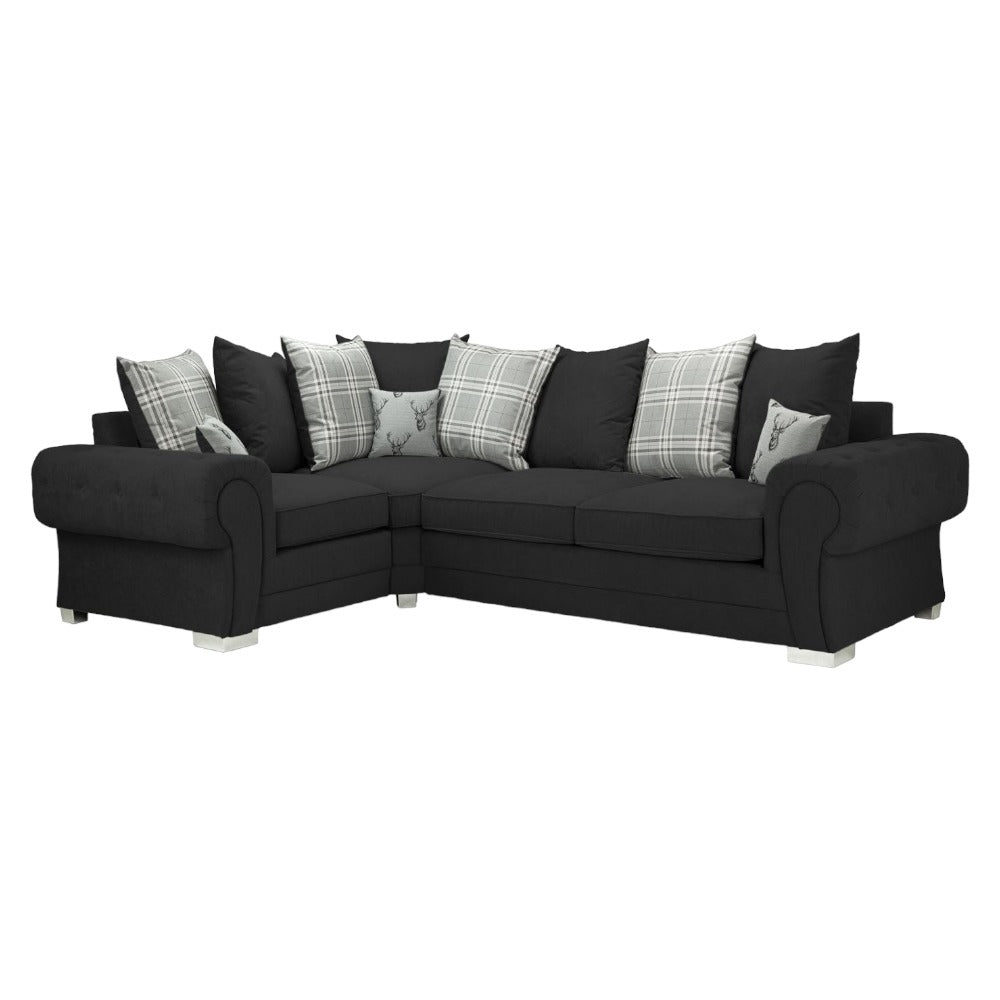 Verona Scatterback Black Left Hand Facing Corner Sofa