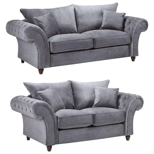 Windsor Fullback Grey Fabric Chesterfield 3+2 Seater Sofa Set