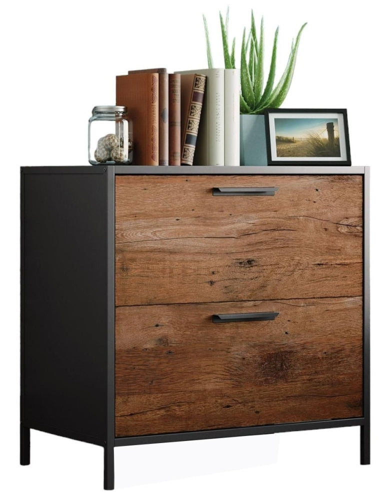 Teknik Boulevard Cafe Black and Oak 2 Drawer Filing Cabinet