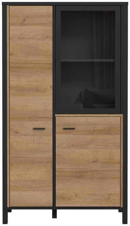 High Rock Matt Black and Riviera Oak 2 Door Small Display Cabinet