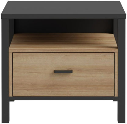 High Rock Matt Black and Riviera Oak Bedside