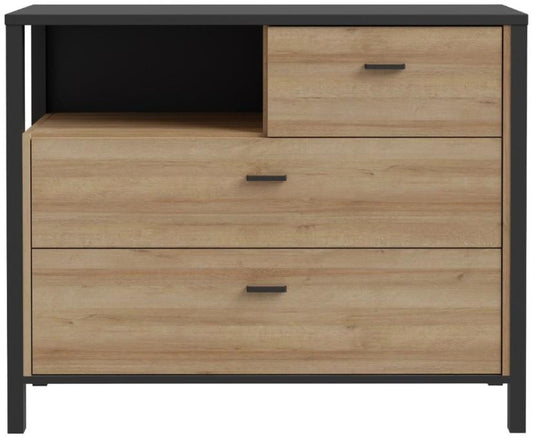 High Rock Matt Black and Riviera Oak 3 Drawer Chest