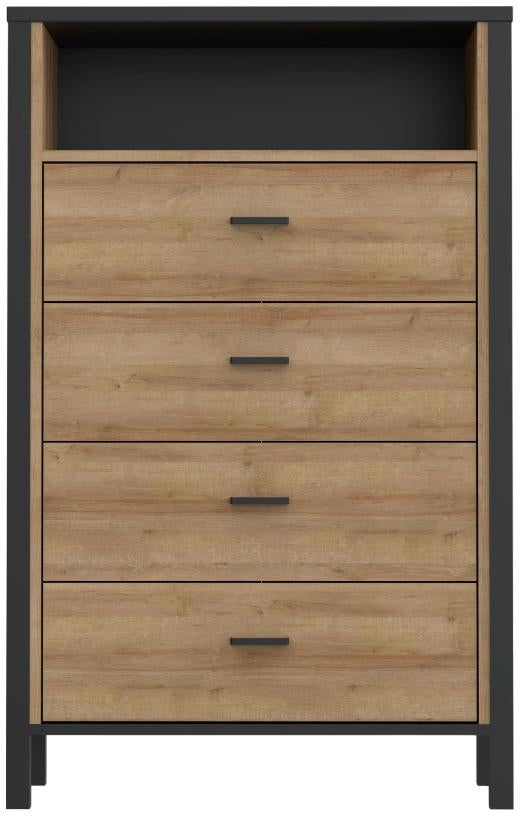 High Rock Matt Black and Riviera Oak 4 Drawer Chest