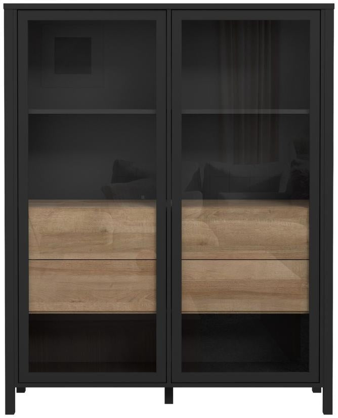 High Rock Matt Black and Riviera Oak Extra Wide Display Cabinet