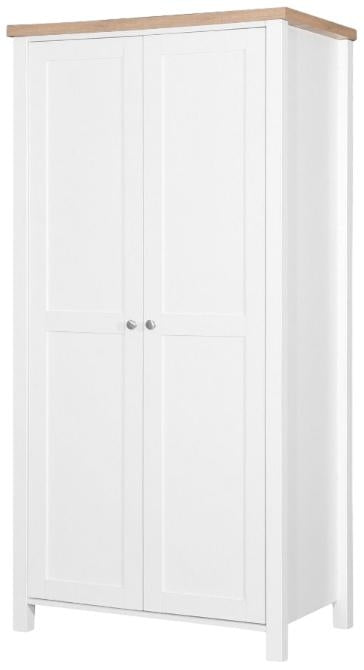 Astbury White and Oak 2 Door Wardrobe | Hinged | White | Shelves | 2 Doors | 90cm