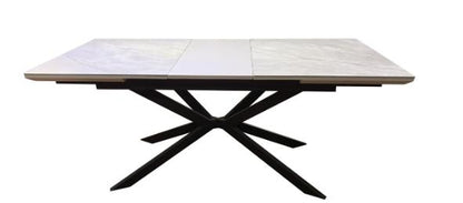 Sintered Stone Ceramic Beka Light Grey - Shiny Finish - Black Base Extending Dining Table