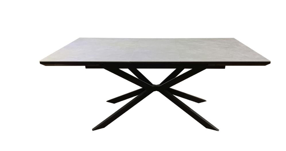 Sintered Stone Ceramic -Vik Medium Grey - Shiny Finish Black Base Extending Dining Table