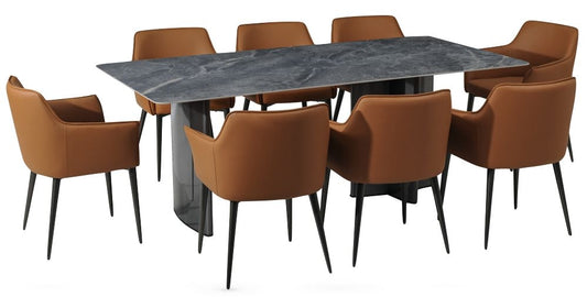 Campania Grey Sintered Stone Dining Set, 200cm Seats 8 Diners Rectangular Top - 6 Chairs