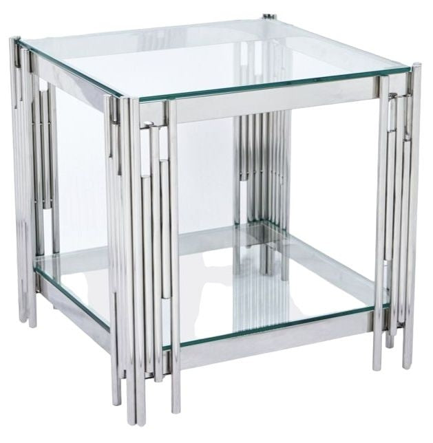 Belini Glass and Stainless Steel End Table