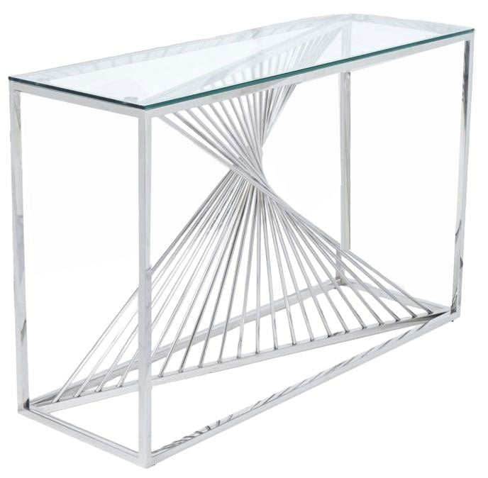 Calabria Glass and Stainless Steel Console Table