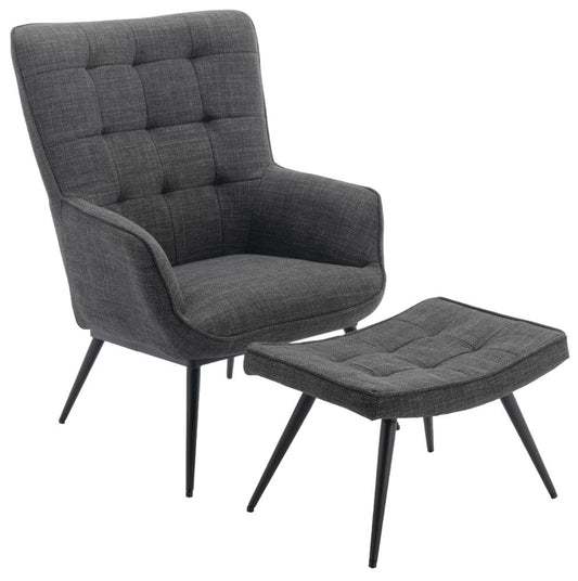 Katelyn Fabric Accent Chair and Stool - Comes in Charcoal Grey , Denim Blue and Moss Green Options