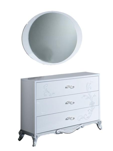 Daniela White Italian 3 Drawer Dresser and Round Mirror