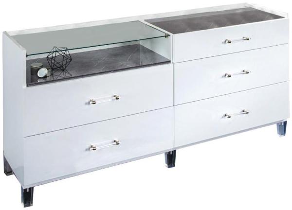 Cristal Grey Italian Marble 6 Drawer Dresser