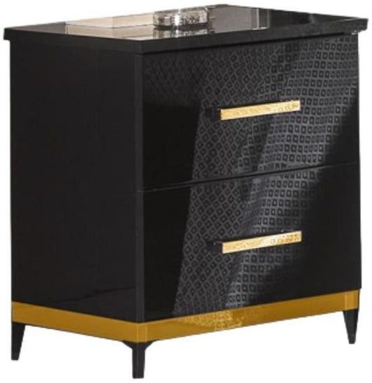 Elegance Black Italian 2 Drawer Bedside Cabinet