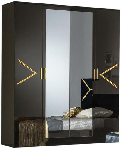 Elegance Black Italian 4 Door Wardrobe