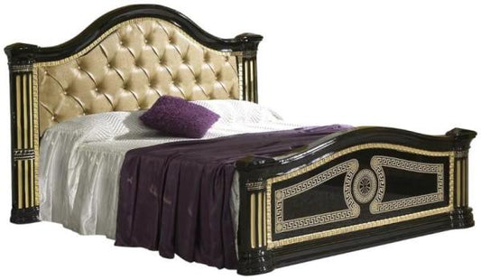 New Serena Black Italian Bed with Padded Headboard - Comes in King and Queen Size Options