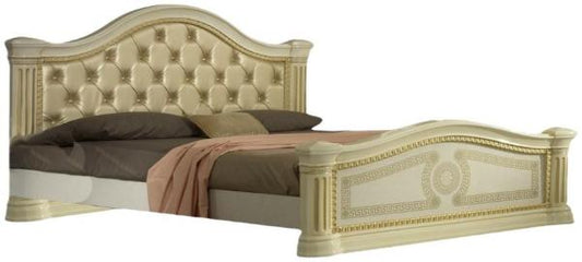 New Serena Beige Italian Bed with Padded Headboard - Comes in King and Queen Size Options