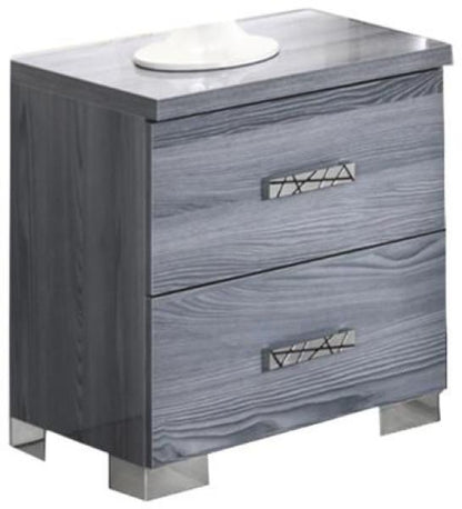 Nicole Grey Italian 2 Drawer Bedside Cabinet