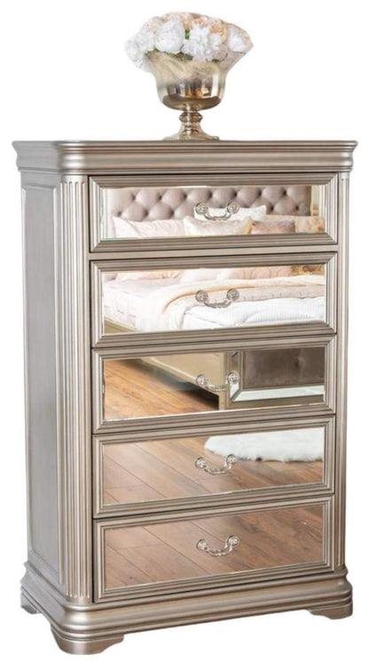 Vida Living Jessica Champagne Mirrored 5 Drawer Tall Chest