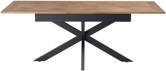 Payton 6 Seater Extending Dining Table Oak Veener with Black Powder Coated Steel X Frame Legs