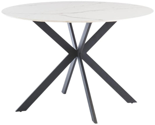 Talia Italy White Sintered Stone Top Round 4 Seater Dining Table with Black Spider Legs