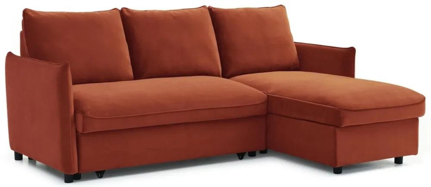 Blaire Athena Burnt Orange Velvet Fabric Corner Sofabed