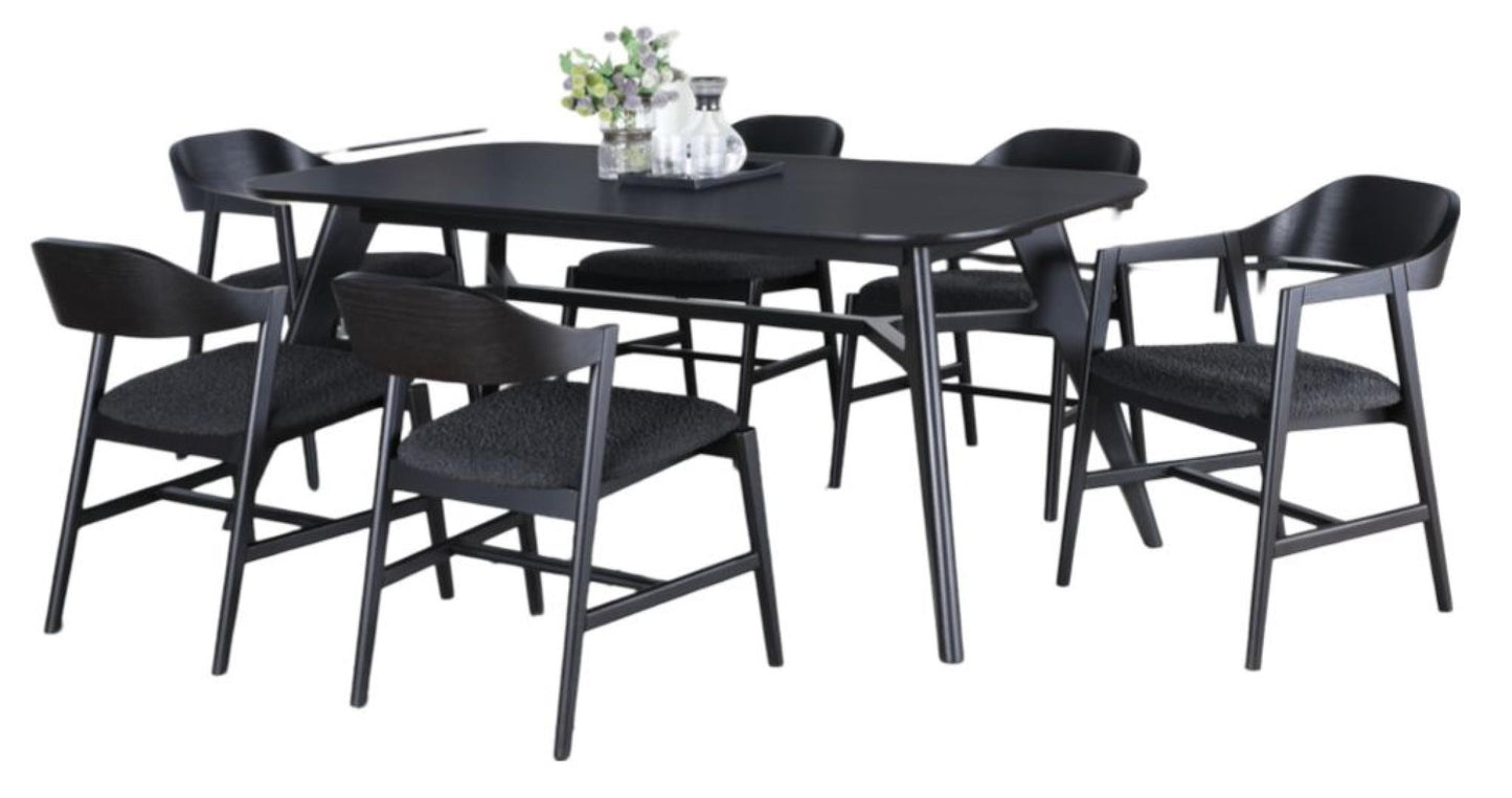 Carrington Black Oak Dining Set, 180cm Rectangular Top - 6 Chairs