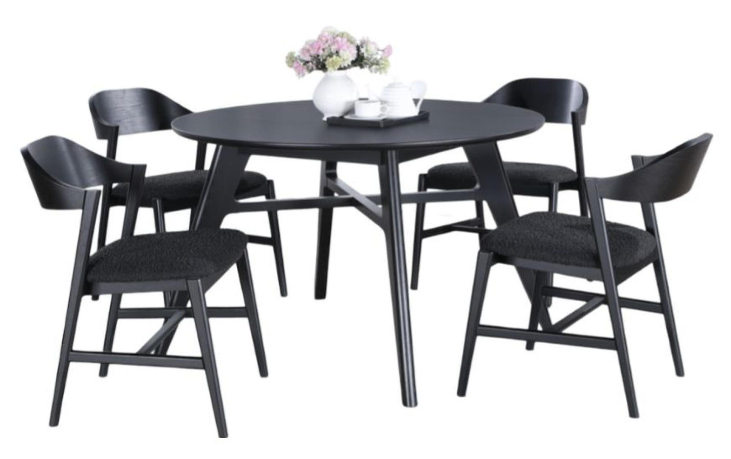 Carrington Black Oak Dining Set, 120cm Round Top - 4 Chairs