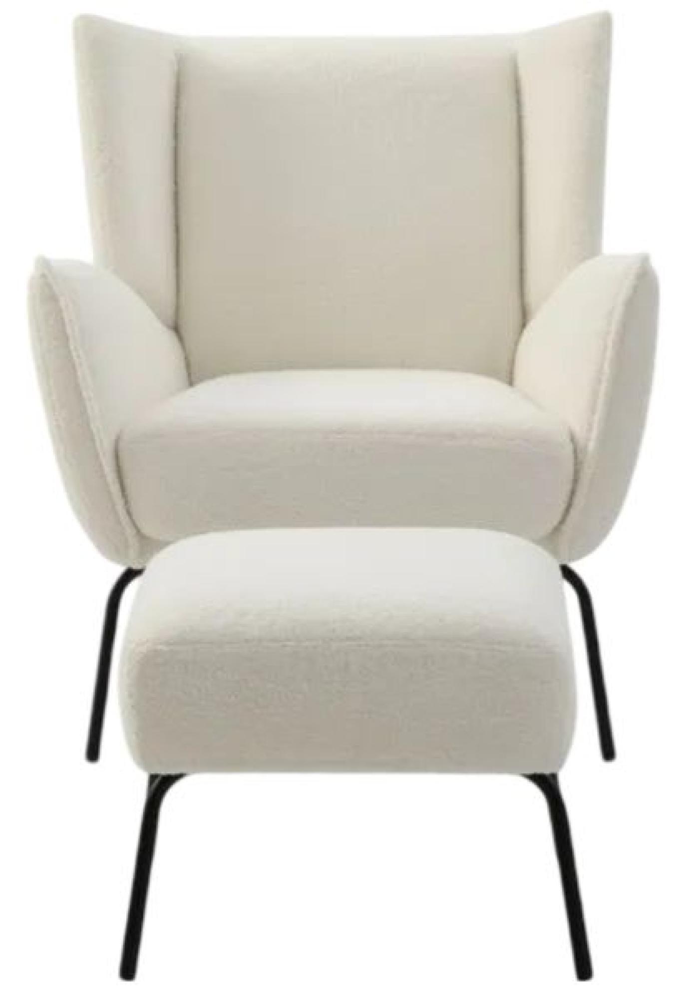 Zane Hermes Cream Teddy Fabric Accent Chair with Footstool