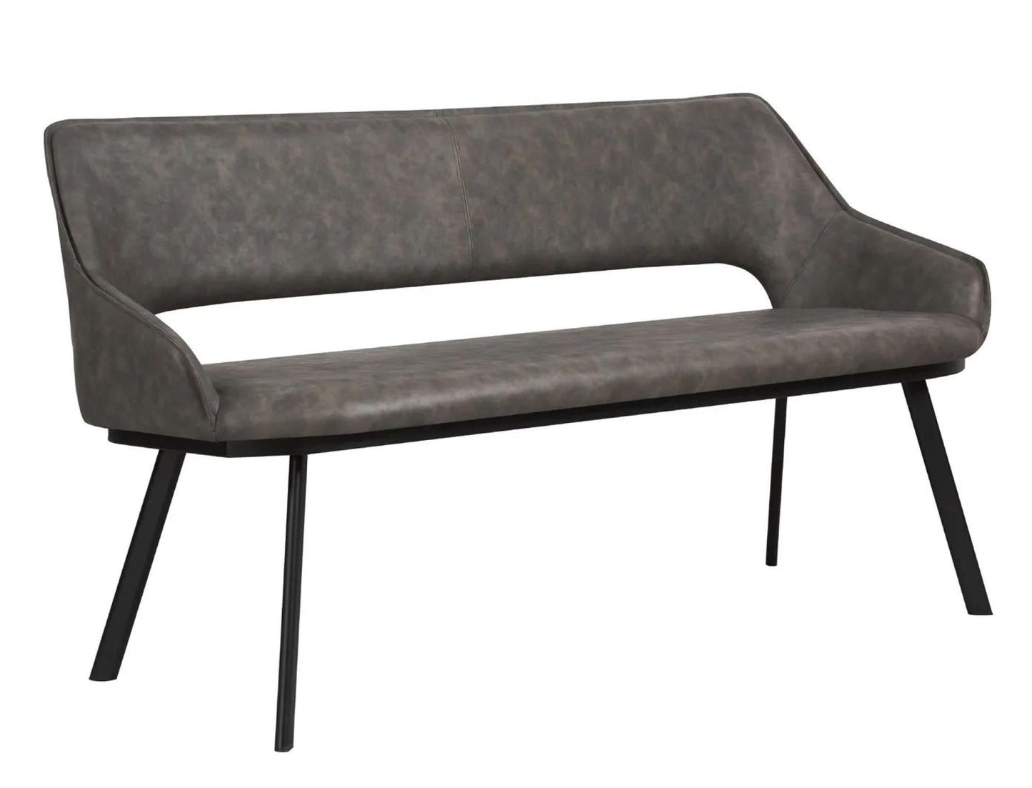 Distressed Light Grey Faux Leather Dining Bench with Back