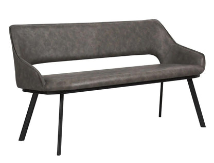 Distressed Light Grey Faux Leather Dining Bench with Back