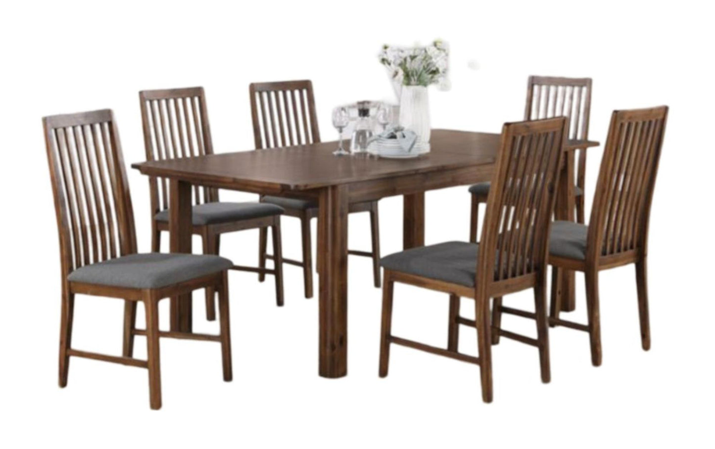 Monterey Acacia Wood Dining Set, 160cm Rectangular Top - 6 Chairs