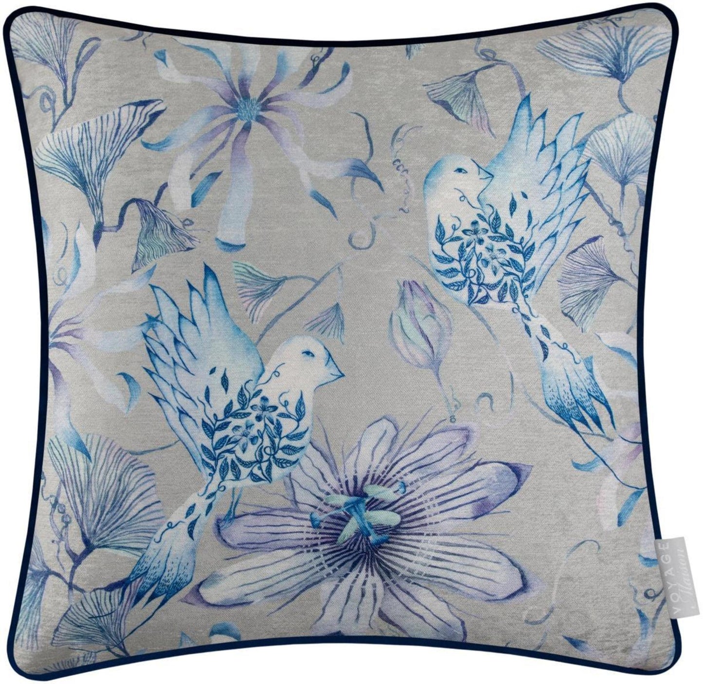 Voyage Maison Sybil Blue Printed Piped Cushion