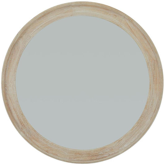 Antique White Mirrored Glass Washed Wood Round Framed Large Mirror