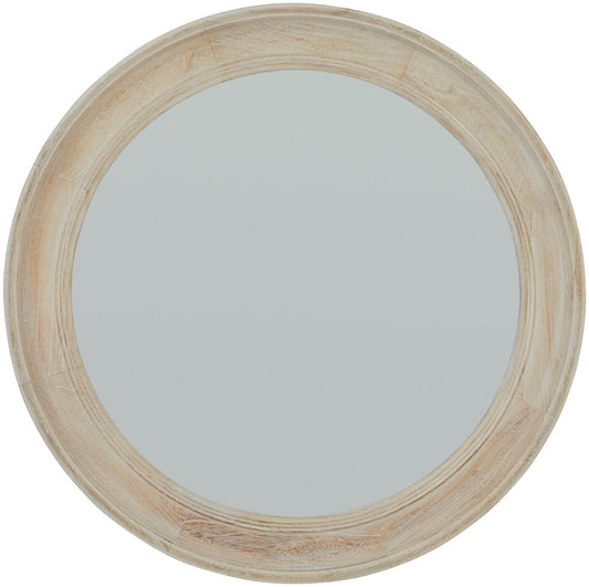 Antique White Mirrored Glass Washed Wood Round Framed Mirror