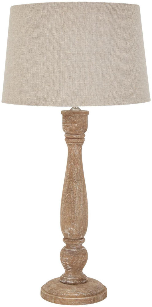 Delaney Wood Natural Wash Candlestick Lamp with Linen Shade