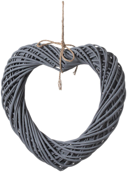 Grey Wicker Rope Detail Large Hanging Heart