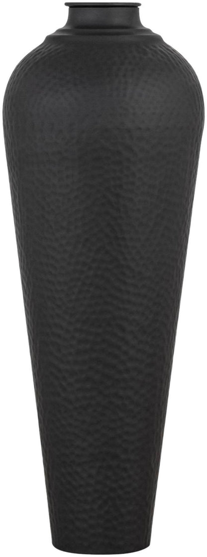 Matt Black Metal Medium Hammered Vase with Lid