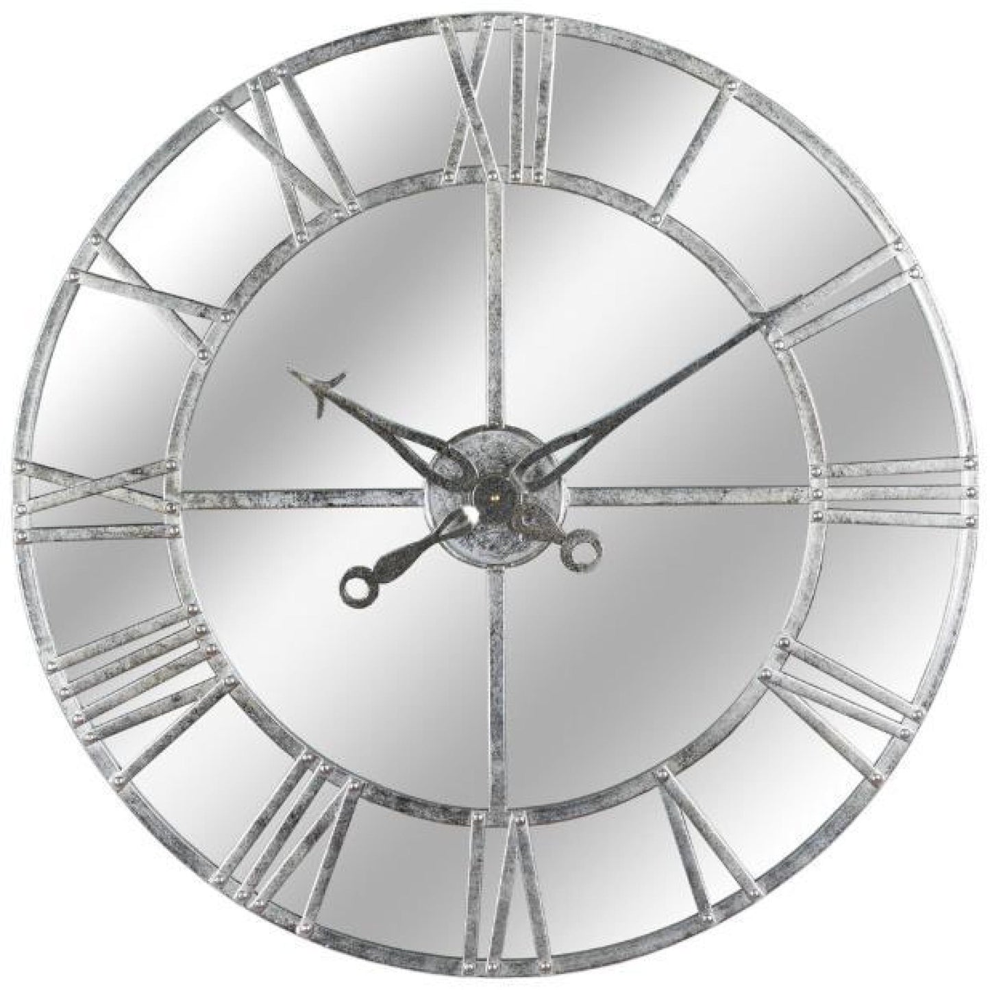 Silver Foil Mirrored Glass Wall Clock - 86cm x 85cm