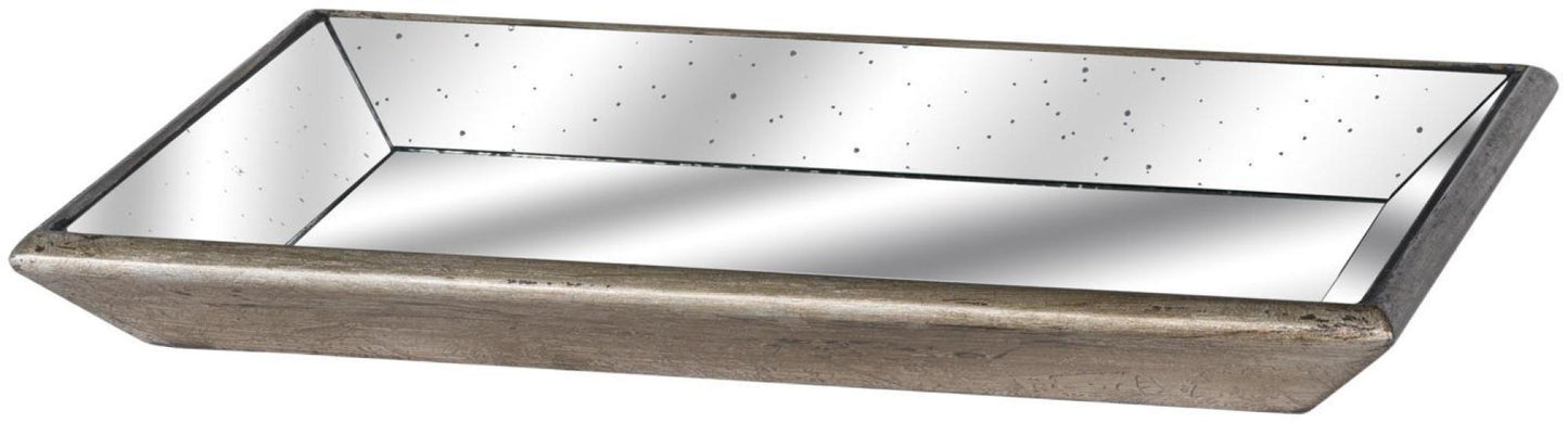 Astor Wooden Detailing Distressed Mirrored Tray